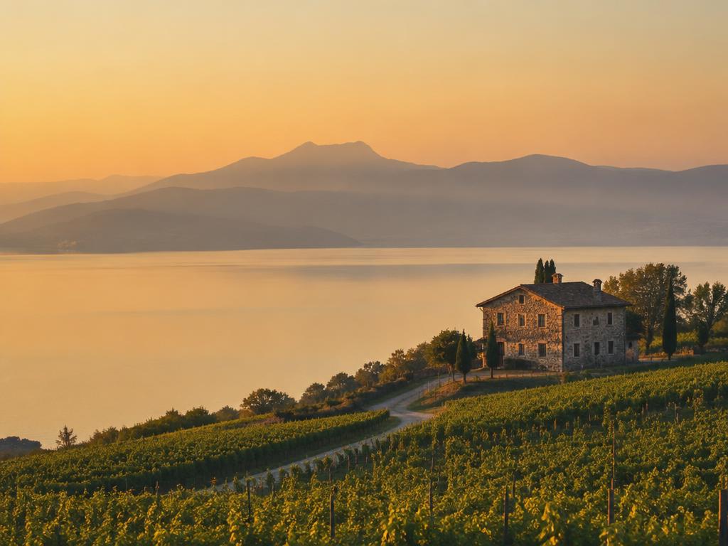 Illustrative mood image for Stone house above the lake