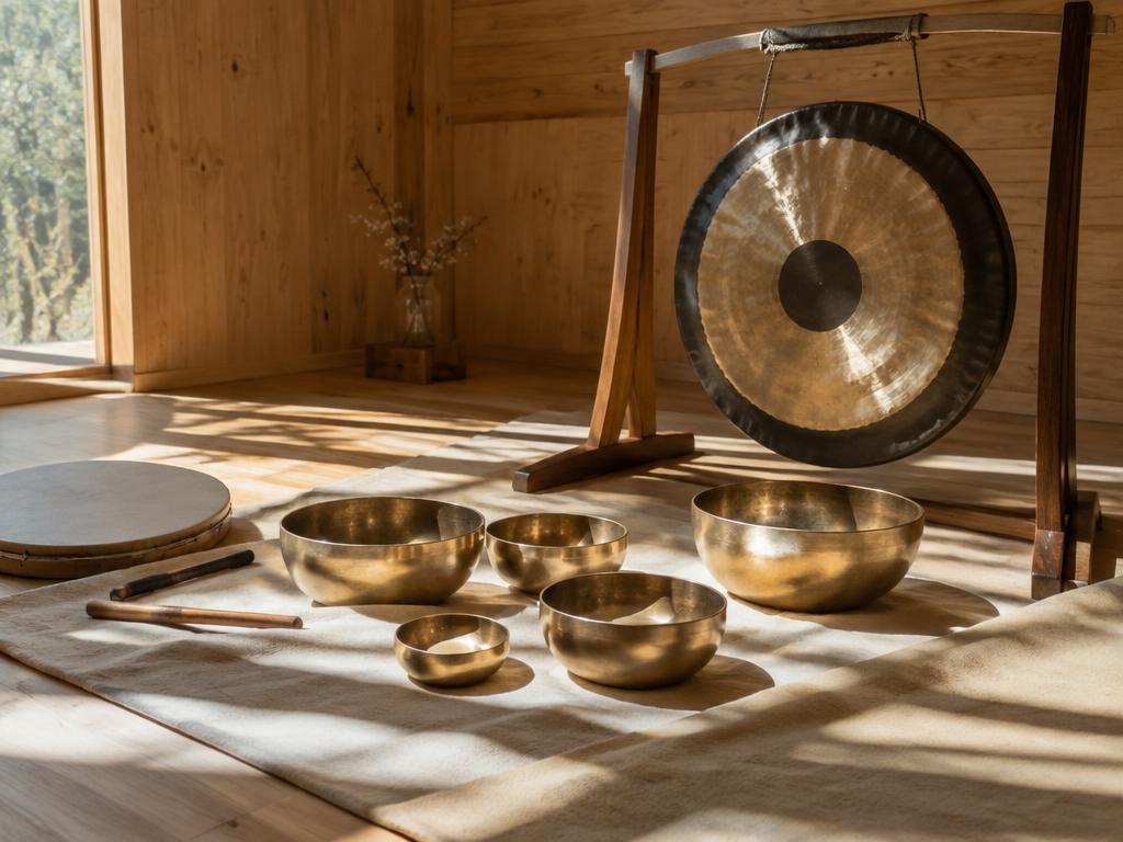 Singing bowls arranged for a sound bath